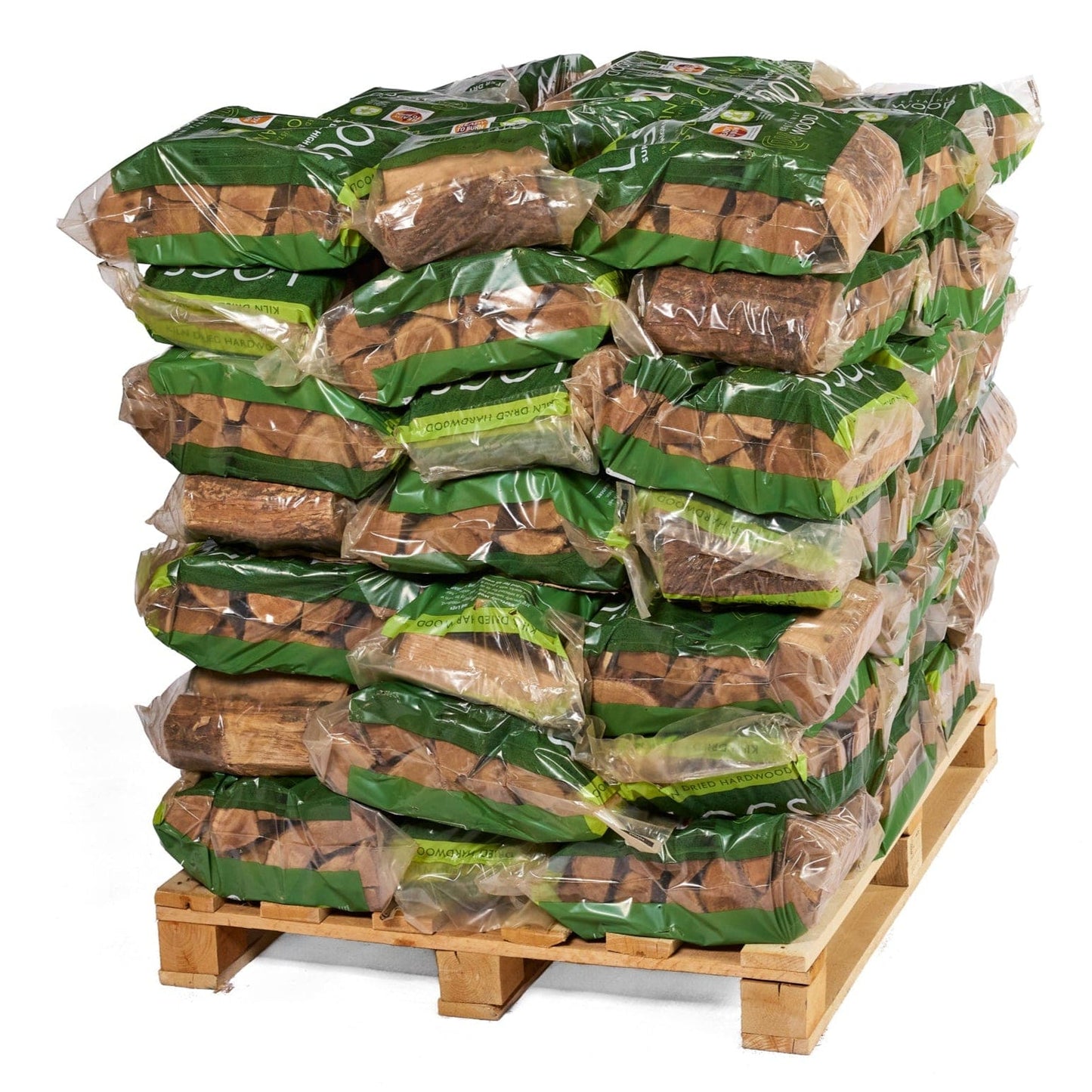 70 ash log bags on a pallet