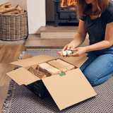 Start kit contains kiln dried hardwood logs and 2 KIndleFlamers natural firelighters