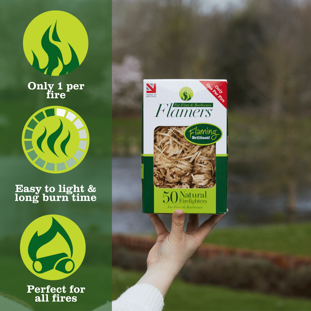 Flamers are easy to light and havea logn burn time. They are natural firelighters