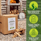 Outdoor cooking kits contain mixed sizes of kiln dried logs with 2 natural firelighters