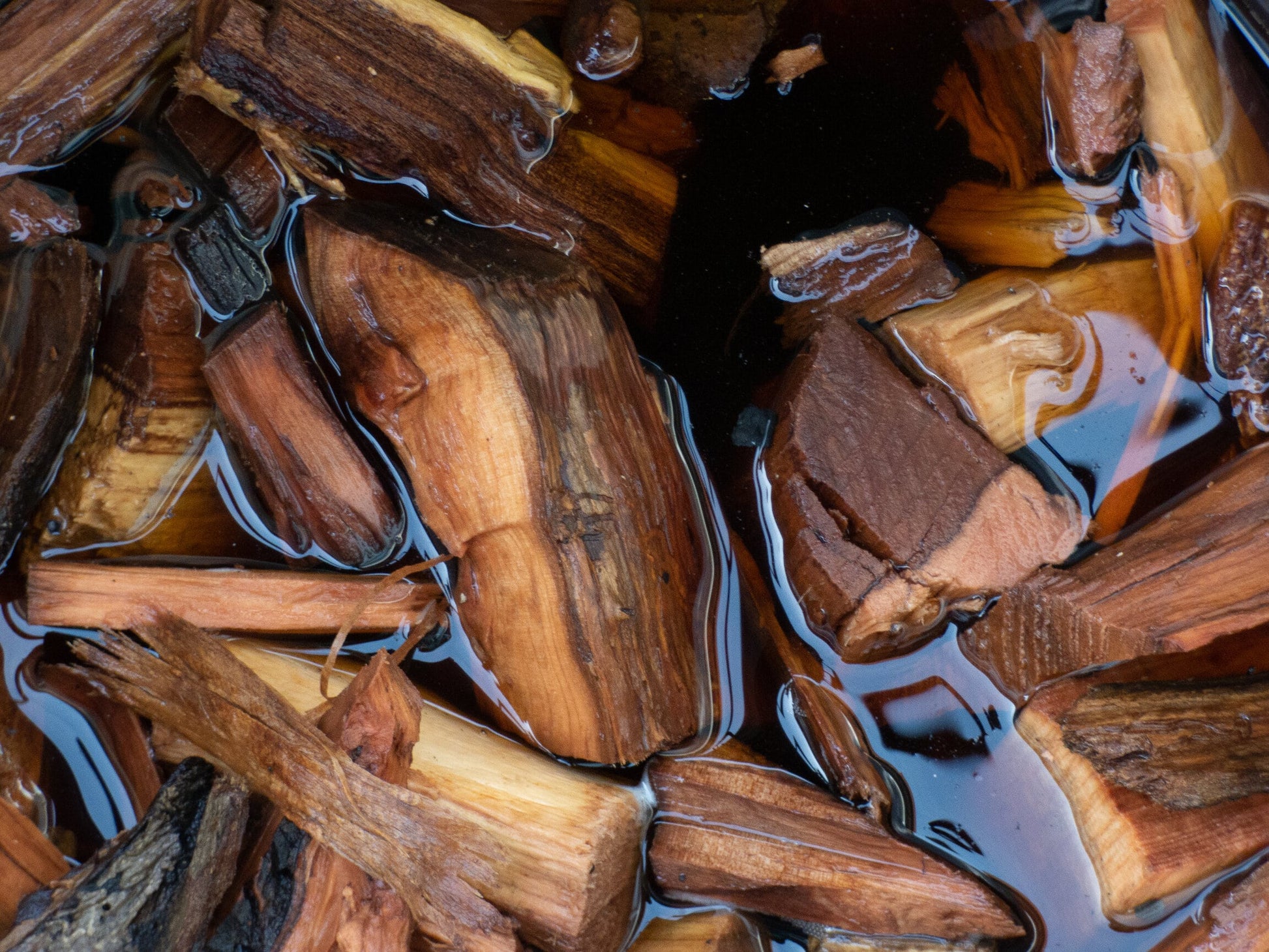 wood chunks smoking in water