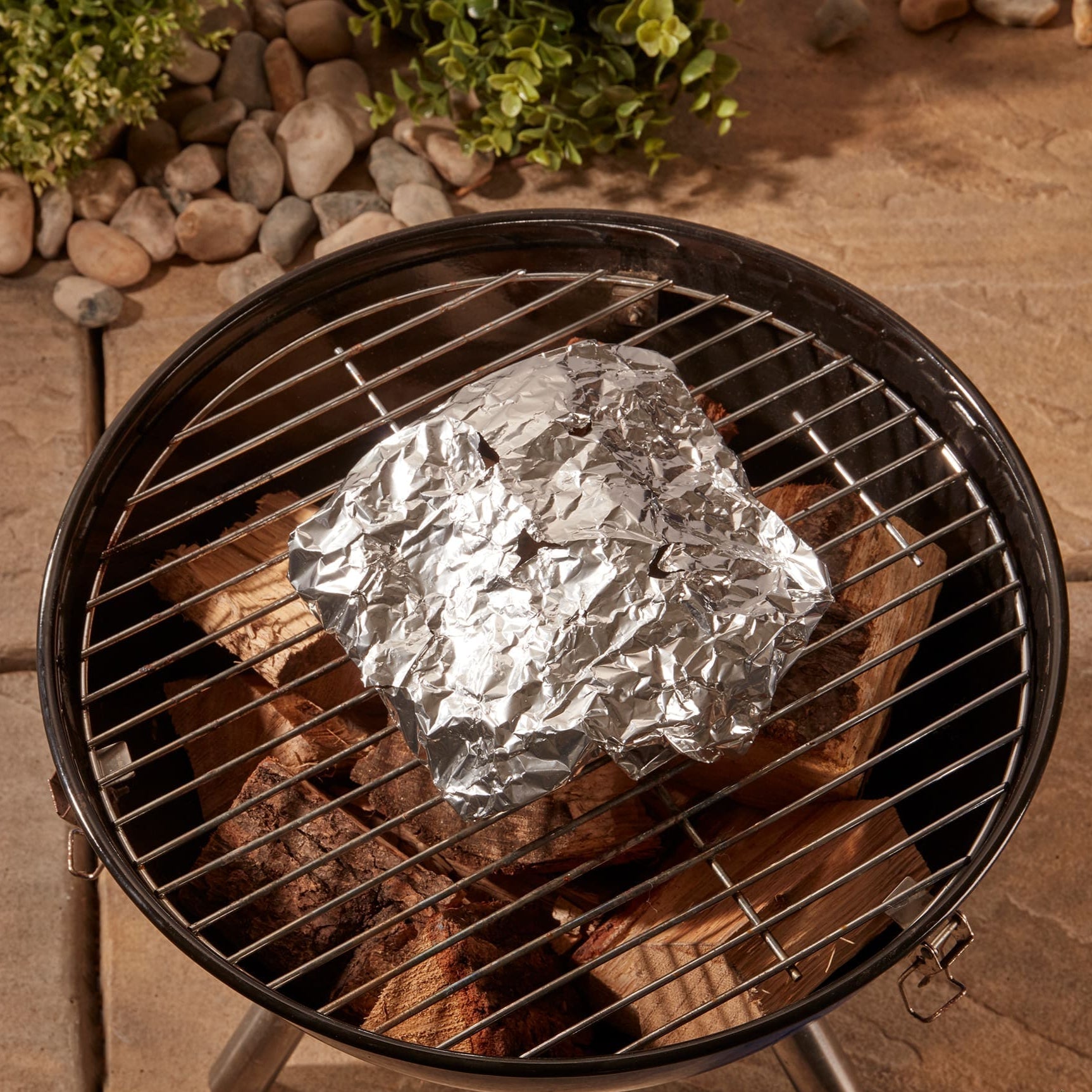 wood chunks for smoking food with foil
