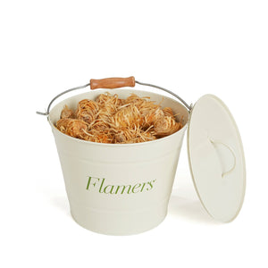 Open (Kindle)Flamers storage bucket holding 75 Flamers natural firelighters
