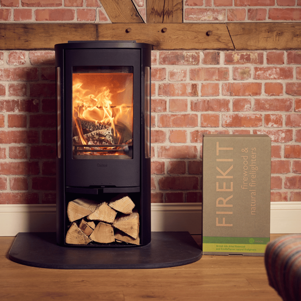 Firekits Logs in boxes, contain kiln dried hardwood logs and KindleFlamers natural firelighters perfect for lighting fires in woodburning stoves