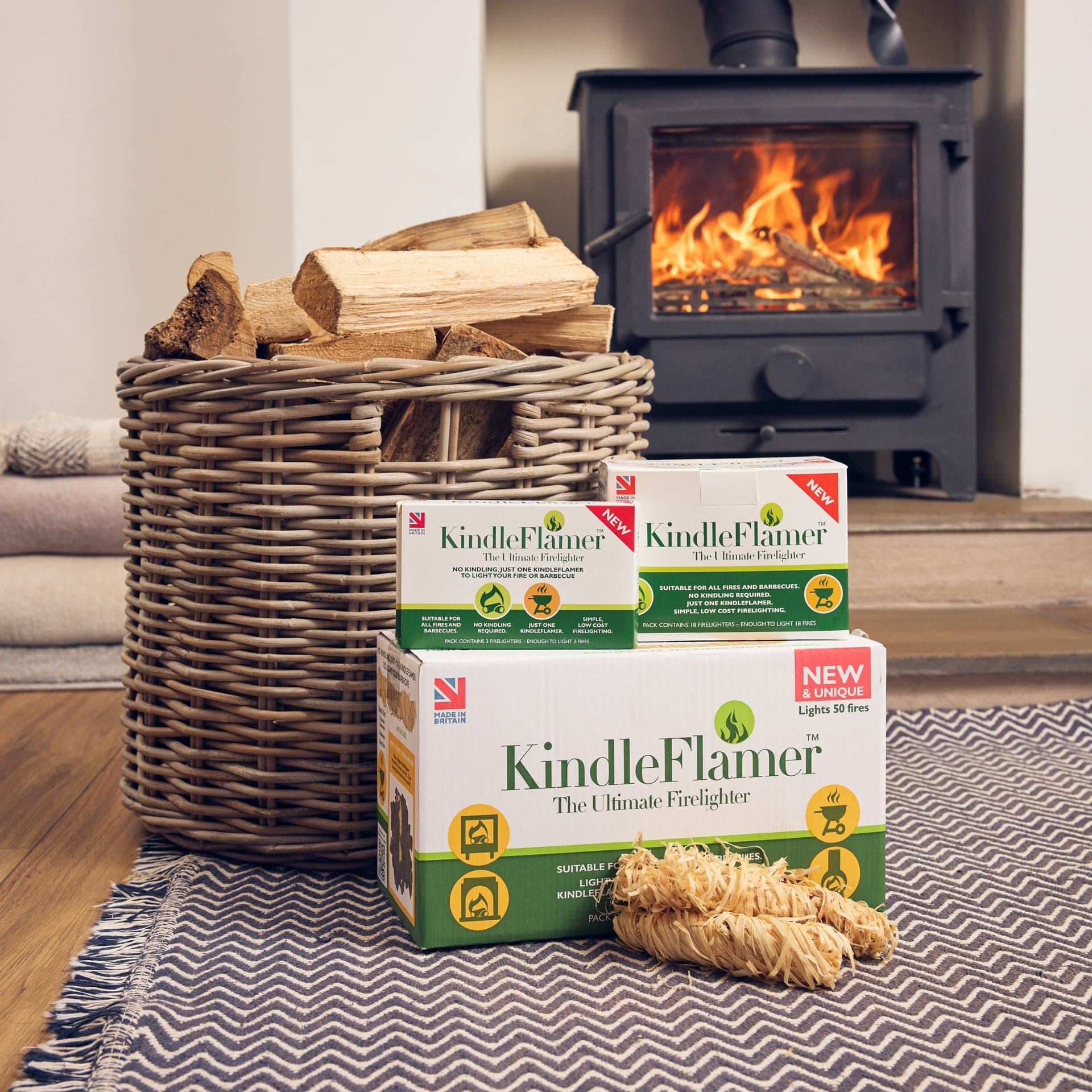 KindleFlamers natural firelighters, perfect for lighting fires in woodburning stoves