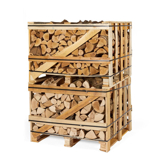 One medium ash and one medium birch firewood crate stacked on top of each other. 