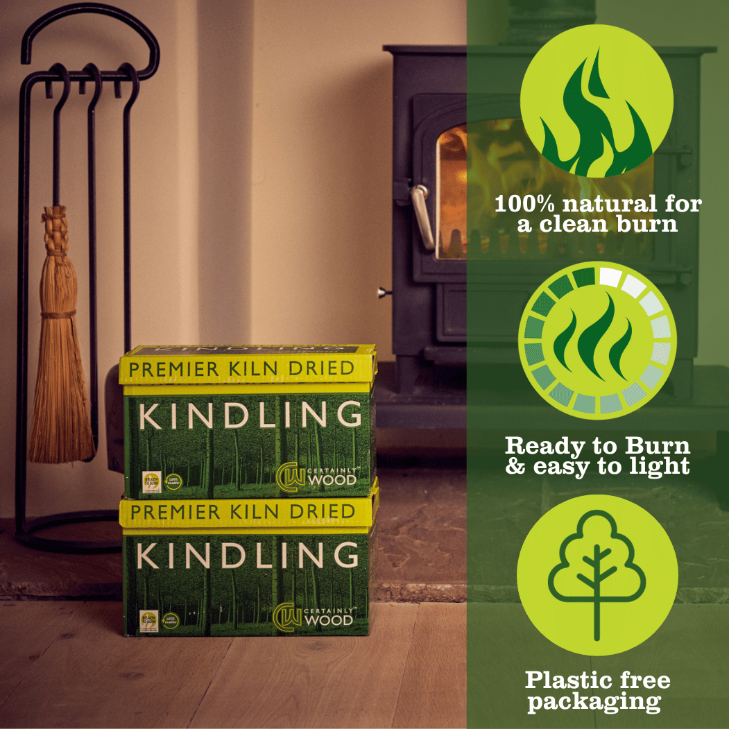 kindling is kiln dried and below 12% moisture content