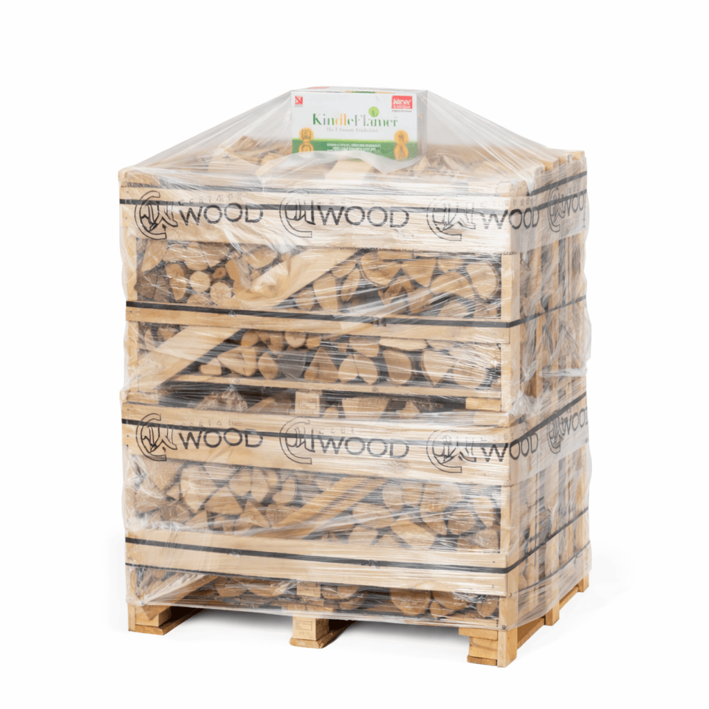 Oak and ash stacked crate in pallet wrap for safe delivery