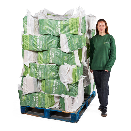 Woman by pallet of 36 boot bags