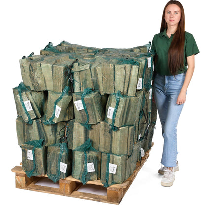 a woman by a pallet of 40 nets