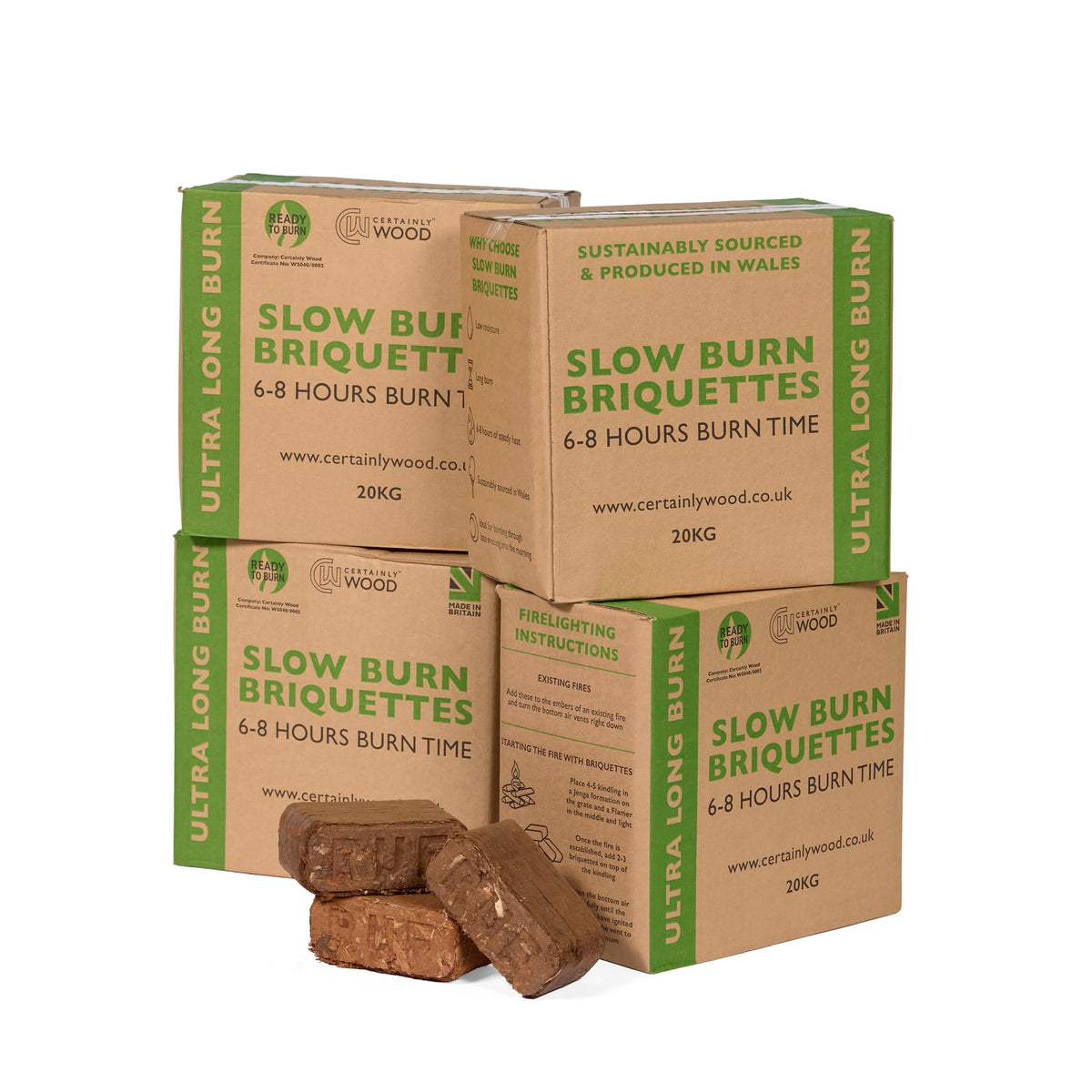 four slow burn briquettes