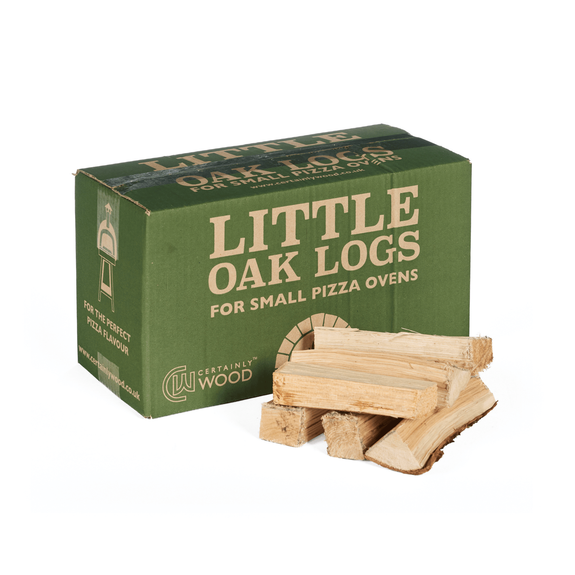 box of little oak logs for pizza ovens