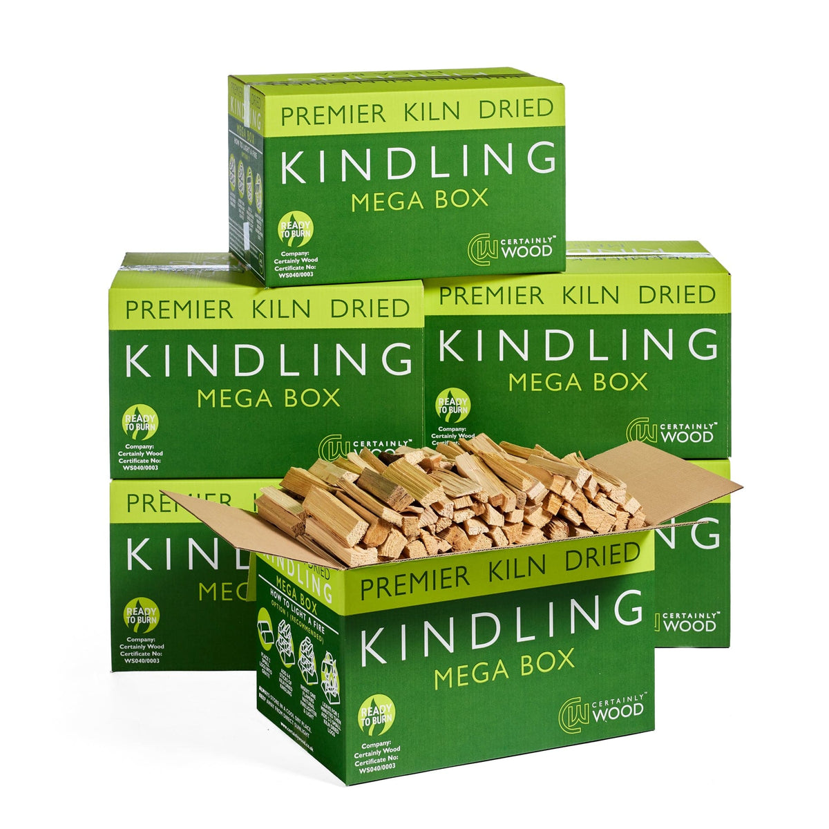 six boxes of mega kindling