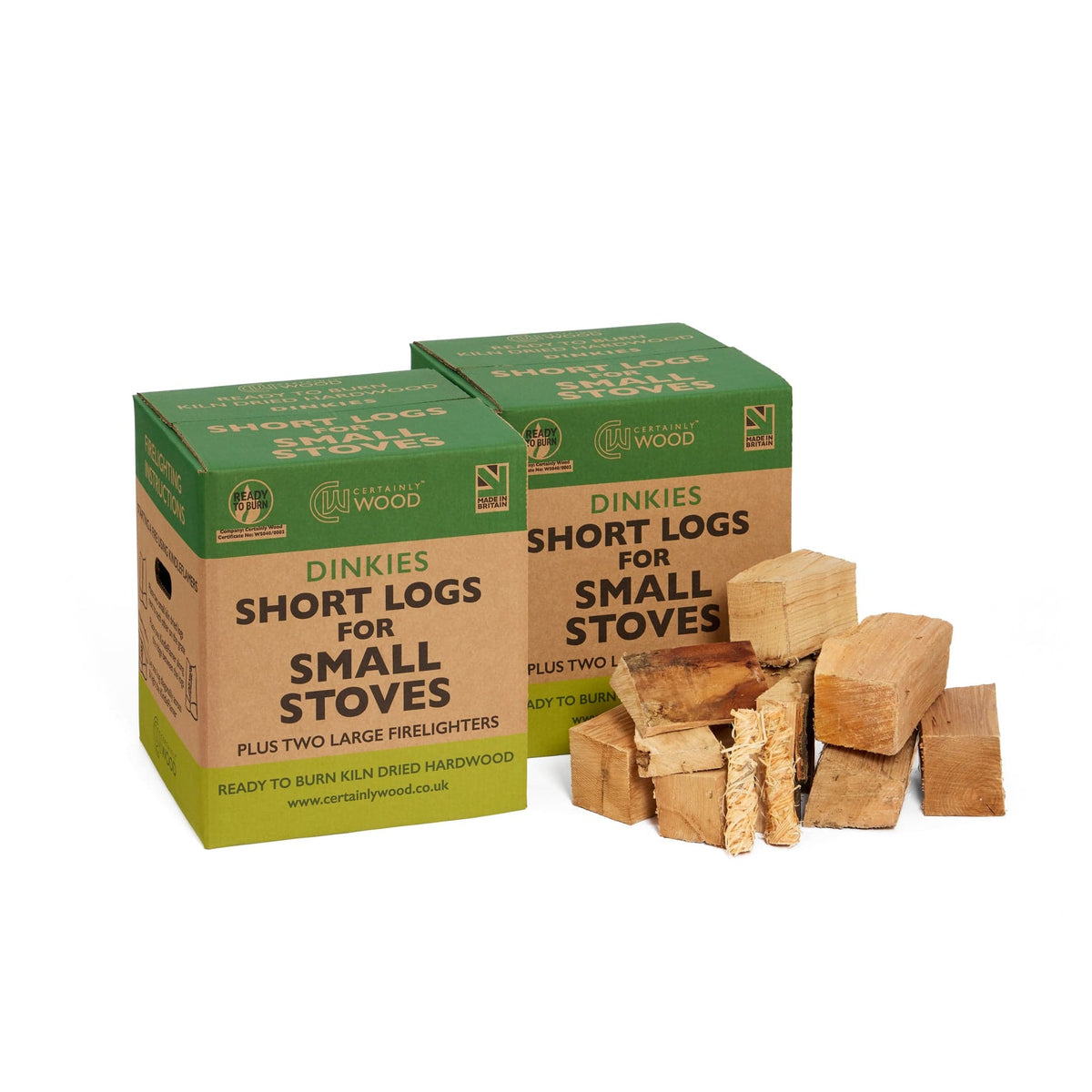 two boxes of dinkies kiln dried logs
